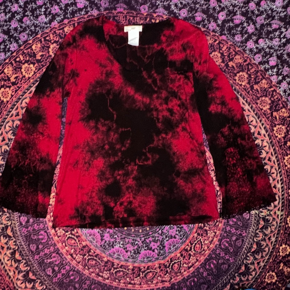 Vintage Tie-Dye Top with Lace Sleeves